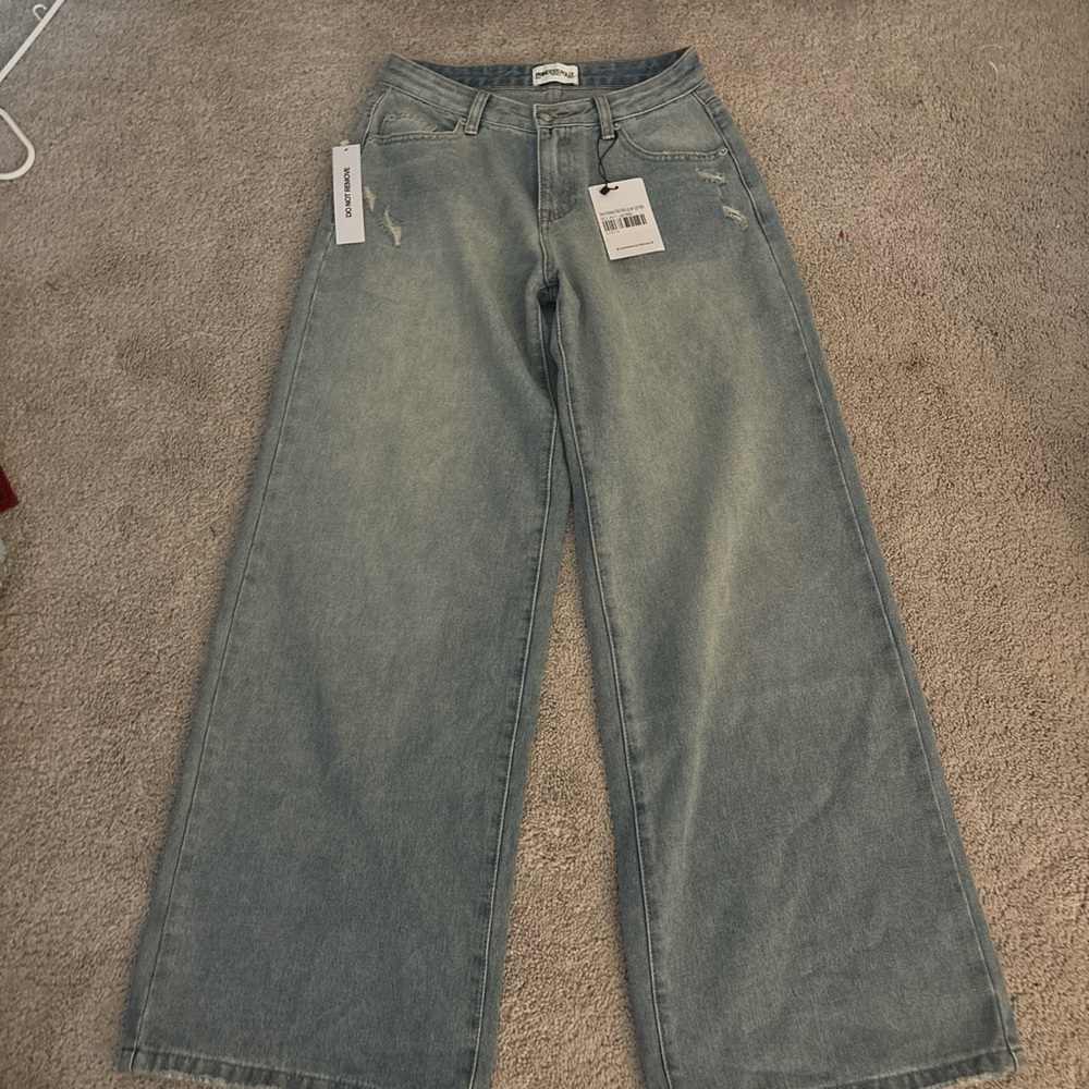 Princess Polly Blue Flare Wide Leg Jeans